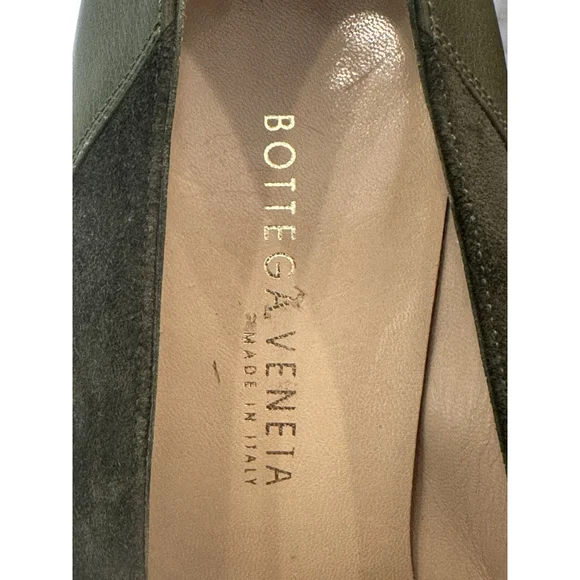 Bottega Veneta Olive Suede Block Heels Leather Trim Pumps Size 10
